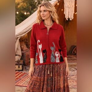 Vintage Alia Red Women's Sweater Cardigan